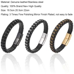 New Fashion 8mm Chain Curb Cuban Link Charm Leather Bracelets Men Stainless Steel Magnet Clasp Hand Bracelet Homme Men's Gifts