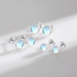 Modian 925 Sterling Silver Round Exquisite Moonstone 4 5 6 MM Stud Earrings Platinum Plated Charm Ear Studs For Women Jewelry