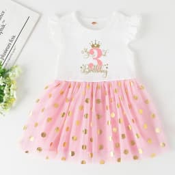 My 1st Birthday Little Girls Pink Dress Kid Princess Tutu Dresses Baby Birthday Party Outfits Toddler Short Sleeve Gold Dot Star