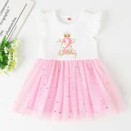 My 1st Birthday Little Girls Pink Dress Kid Princess Tutu Dresses Baby Birthday Party Outfits Toddler Short Sleeve Gold Dot Star