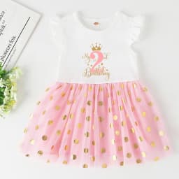 My 1st Birthday Little Girls Pink Dress Kid Princess Tutu Dresses Baby Birthday Party Outfits Toddler Short Sleeve Gold Dot Star