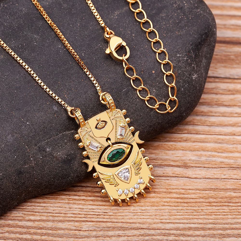 AIBEF New Trend Square Inlaid Lucky Evil Eye Geometric Pendant Zircon Necklace Women's Punk Rock Jewelry Personalized Gift