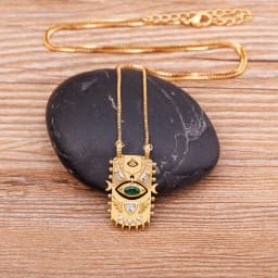 AIBEF New Trend Square Inlaid Lucky Evil Eye Geometric Pendant Zircon Necklace Women's Punk Rock Jewelry Personalized Gift