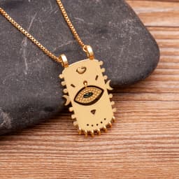 AIBEF New Trend Square Inlaid Lucky Evil Eye Geometric Pendant Zircon Necklace Women's Punk Rock Jewelry Personalized Gift