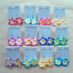 6/12pairs 3cm Polymer Clay Plumeria Flowers Hawaiian Earrings Mixed Frangipani Earrings For Women Hawaii Jewelry Accessories