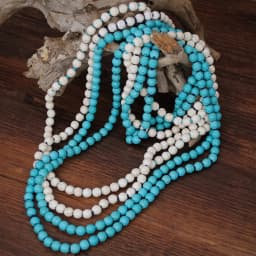 Women Turquoise Necklace Retro Simple Blue White Natural Stone Accessory Handmade Beaded Tassel Sweater Chain