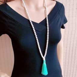 Women Turquoise Necklace Retro Simple Blue White Natural Stone Accessory Handmade Beaded Tassel Sweater Chain