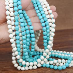 Women Turquoise Necklace Retro Simple Blue White Natural Stone Accessory Handmade Beaded Tassel Sweater Chain