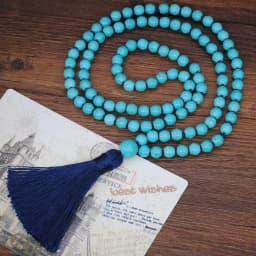 Women Turquoise Necklace Retro Simple Blue White Natural Stone Accessory Handmade Beaded Tassel Sweater Chain