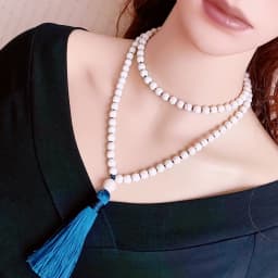 Women Turquoise Necklace Retro Simple Blue White Natural Stone Accessory Handmade Beaded Tassel Sweater Chain