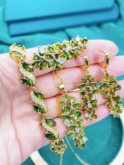 Luxury Green Peridot Gold Plated Jewelry Sets for Women Earrings Necklace Pendant Ring Bracelet  Birthday Gift