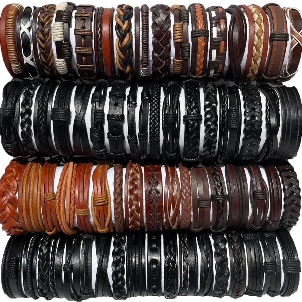 25Pcs/lot Wholesale Random Retro Multi-layer Leather Bracele Men Women Handmade Charm Bracelet Wrap Jewelry Festive Women Gift