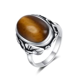Vintage Natural Stone Ring for Women Men Labradorite Tiger Eye Silver Rings Retro Unisex Statement Jewelry Anniversary Gifts