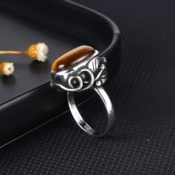 Vintage Natural Stone Ring for Women Men Labradorite Tiger Eye Silver Rings Retro Unisex Statement Jewelry Anniversary Gifts