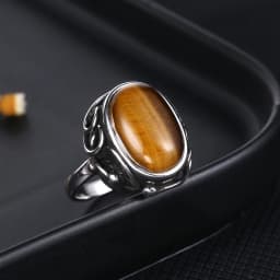 Vintage Natural Stone Ring for Women Men Labradorite Tiger Eye Silver Rings Retro Unisex Statement Jewelry Anniversary Gifts