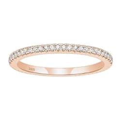 Trumium 2mm Real S925 Sterling Silver Wedding Band Cubic Zirconia Full Eternity Stackable Engagement Rings for Women Gifts