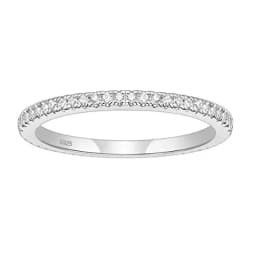 Trumium 2mm Real S925 Sterling Silver Wedding Band Cubic Zirconia Full Eternity Stackable Engagement Rings for Women Gifts