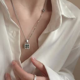 Best Sell Trendy Square Green Crystal Retro Thai Silver Ladies Pendant Necklace Jewelry For Women Short Chains Never Fade