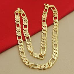 High Quality Men's 8mm 24 inch 60cm Gold Necklace Electroplated Yellow Gold Colored Figaro Chain Necklace Men's Luxury Jewelry