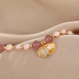 100% Pink Freshwater Pearl & Strawberry Quartz Trendy Shell Design 14K Gold Filled Female Charm Bracelets For Women Gifts