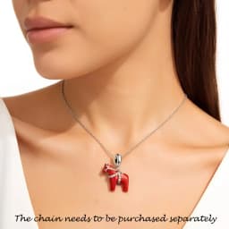 Red Dalarna Horse Pendant 925 Sterling Silver Dangle Charm Fit Bracelet Necklace Women Men Vintage Fine Jewelry