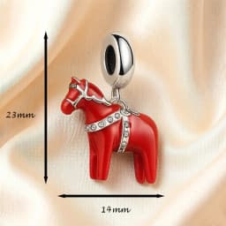 Red Dalarna Horse Pendant 925 Sterling Silver Dangle Charm Fit Bracelet Necklace Women Men Vintage Fine Jewelry