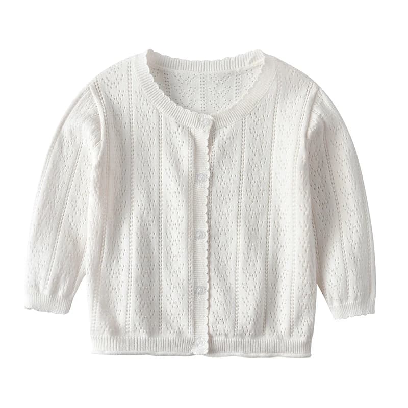 Spring and Autumn Newborn Baby Girl Pure Cotton Sweater Cardigan Hollow Knitted Thin Jacket