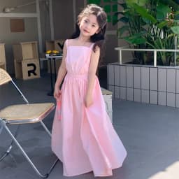 Children Clothing Girls Dress Holiday Style 2023 Summer Girls Backless Temperament Sweet Suspender Princess Long Casual Dress