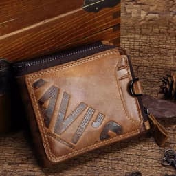 KAVIS Crazy Horse Leather Men Wallets Vintage Cowboy Travel Wallet Card Holder Fashion Coin Purse for Women with Extenal Cardbag