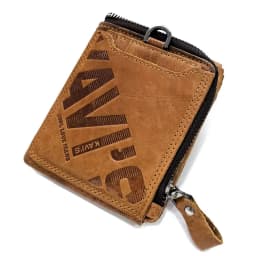 KAVIS Crazy Horse Leather Men Wallets Vintage Cowboy Travel Wallet Card Holder Fashion Coin Purse for Women with Extenal Cardbag