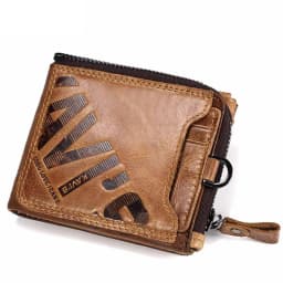 KAVIS Crazy Horse Leather Men Wallets Vintage Cowboy Travel Wallet Card Holder Fashion Coin Purse for Women with Extenal Cardbag