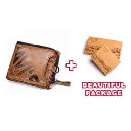KAVIS Crazy Horse Leather Men Wallets Vintage Cowboy Travel Wallet Card Holder Fashion Coin Purse for Women with Extenal Cardbag
