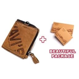 KAVIS Crazy Horse Leather Men Wallets Vintage Cowboy Travel Wallet Card Holder Fashion Coin Purse for Women with Extenal Cardbag