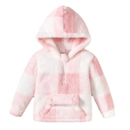 2-8 Years Kids Girl Plush Overcoat Long Sleeves Lapel Zippered Coat for Winter Outdoor Wear Fashion Color Blocking Warm Top