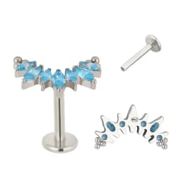 ASTM F136 Titanium PIERC 7 CZ Marquise With Tri-bead Cluster Threaded Top Ear Cartilage Earrings Lip Ring Stud Piercing Jewelry