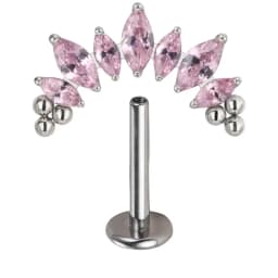 ASTM F136 Titanium PIERC 7 CZ Marquise With Tri-bead Cluster Threaded Top Ear Cartilage Earrings Lip Ring Stud Piercing Jewelry