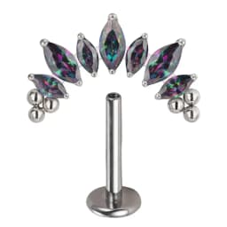 ASTM F136 Titanium PIERC 7 CZ Marquise With Tri-bead Cluster Threaded Top Ear Cartilage Earrings Lip Ring Stud Piercing Jewelry