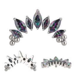 ASTM F136 Titanium PIERC 7 CZ Marquise With Tri-bead Cluster Threaded Top Ear Cartilage Earrings Lip Ring Stud Piercing Jewelry
