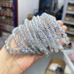JD 5A Quality Genuine Natural Gray Moonstone Stone Beaded Bracelets Women Men Charm Round Gems Energy Healing Bangles Jewelry