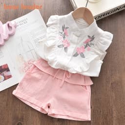 Bear Leader Girls' Clothing Set 2025 Summer New Casual Children's Embroidered Sleeveless Shirt+Shorts Set Girls' Baby Clothing
