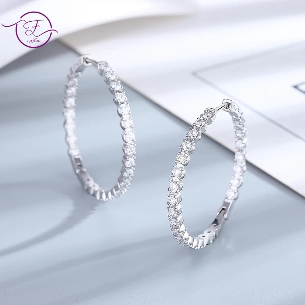 39mm S925 Silver Big Circle Hoop Earrings For Women Fashion Wedding Fine Jewelry C Hoop Earring
