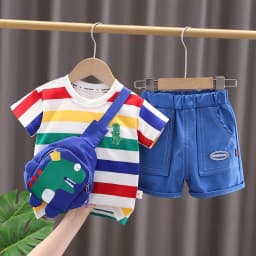 Summer Cute Cartoon Dinosaur Fashion Children O-neck T-shirt+Shorts+Bag Toddler Baby Boys Girls Clothes Set New Kids Tracksuits