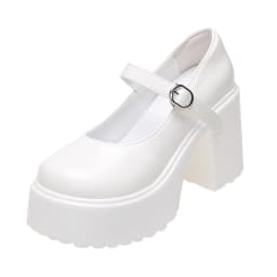 Chunky Platform High Heels Pumps Women 2023 Autumn Pu Leather Ankle Buckle Mary Jane Shoes Woman Thick Heeled White Lolita Shoes