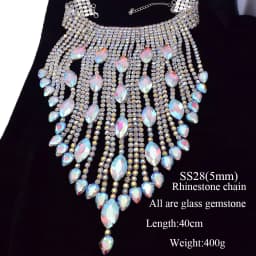 CuiEr 40cm Length SS28 Rhinestones Chain Tassel Stunning Crystal AB Lrregular Necklace for Women Choker Jewelry Glass Wedding