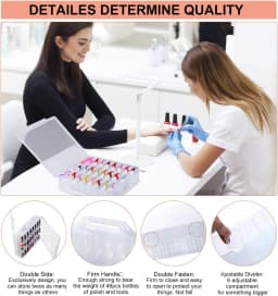 Portable Nail Polish Organizer Clear Double Side Nail Polish Holder Gel Nail Storage for 48 Bottles with 6 Adjustable Dividers