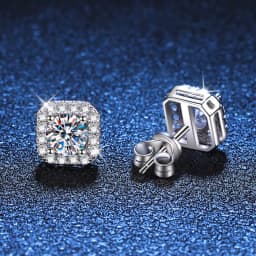 D Color VVS1 Moissanite Square Stud Earrings Women 925 Sterling Silver Moissanita Ear Studs Platinum Finish Pass Diamond Tester