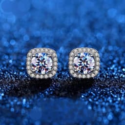 D Color VVS1 Moissanite Square Stud Earrings Women 925 Sterling Silver Moissanita Ear Studs Platinum Finish Pass Diamond Tester