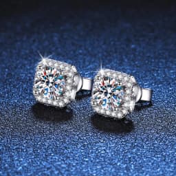 D Color VVS1 Moissanite Square Stud Earrings Women 925 Sterling Silver Moissanita Ear Studs Platinum Finish Pass Diamond Tester
