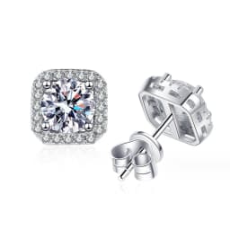 D Color VVS1 Moissanite Square Stud Earrings Women 925 Sterling Silver Moissanita Ear Studs Platinum Finish Pass Diamond Tester