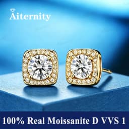 D Color VVS1 Moissanite Square Stud Earrings Women 925 Sterling Silver Moissanita Ear Studs Platinum Finish Pass Diamond Tester